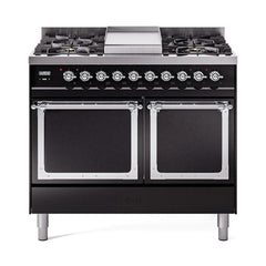 ILVE UND40FQNMPBKC Nostalgie II Noblesse 40 inch Dual Fuel Range (Natural Gas, Solid Door, Glossy Black, Chrome)