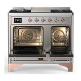 ILVE UMD40FNR3SSP Majestic III 40 inch Dual Fuel Range with 6 Burners and Griddle, Dual Function Burner up to 25,000 BTU (Natural Gas, Triple Glass Door, Stainless Steel, Copper)