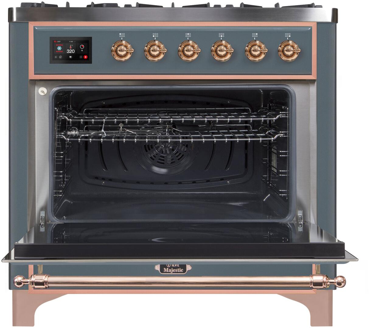 Majestic II 36 Inch Dual Fuel Liquid Propane Freestanding Range in Blue Grey with Copper Trim
