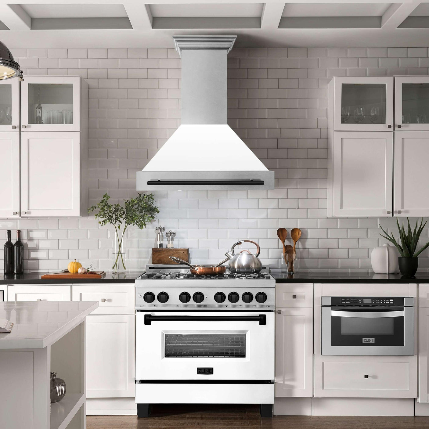 36 in. ZLINE Autograph Edition DuraSnow Stainless Steel Range Hood with White Matte Shell and Accented Handle (8654SNZ-WM36) [Color: Matte Black]