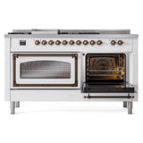 ILVE UN60FSNMPWHB Nostalgie II Noblesse 60 inch Dual Fuel Range (7 Sealed Burners + Griddle + French Top, Natural Gas, Triple Glass Door, White, Burnished)