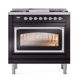 ILVE UN36FNMPBKC Nostalgie II Noblesse 36 inch Dual Fuel Range (Natural Gas, Triple Glass Door, Glossy Black, Chrome)