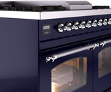 Nostalgie II 40 Inch Dual Fuel Natural Gas Freestanding Range in Blue with Chrome Trim