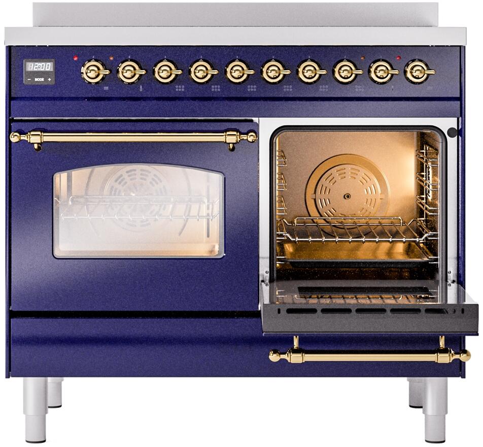Nostalgie II 40 Inch Electric Freestanding Range in Blue with Brass Trim