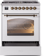 Nostalgie II 30 Inch Dual Fuel Natural Gas Freestanding Range in White with Bronze Trim