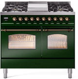 Nostalgie II 40 Inch Dual Fuel Natural Gas Freestanding Range in Emerald Green with Bronze Trim