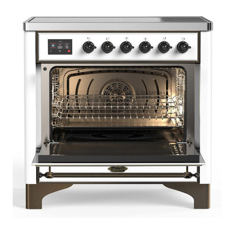ILVE UMIB36QNR3WHB Majestic III 36 inch Induction Range with 6 Elements, 3.5 cu. ft. Total Oven Capacity (Solid Door, White, Burnished)
