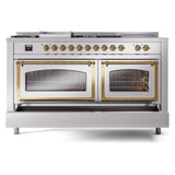 ILVE UN60FSNMPRAG Nostalgie II Noblesse 60 inch Dual Fuel Range (7 Sealed Burners + Griddle + French Top, Natural Gas, Triple Glass Door, RAL, Brass)
