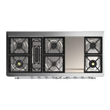 ILVE UM60FQNR3BGCLP Majestic III 60 inch Dual Fuel Range with 9 Burners and Griddle, Dual Function Burner up to 25,000 BTU (Liquid Propane, Solid Door, Blue Grey, Chrome)