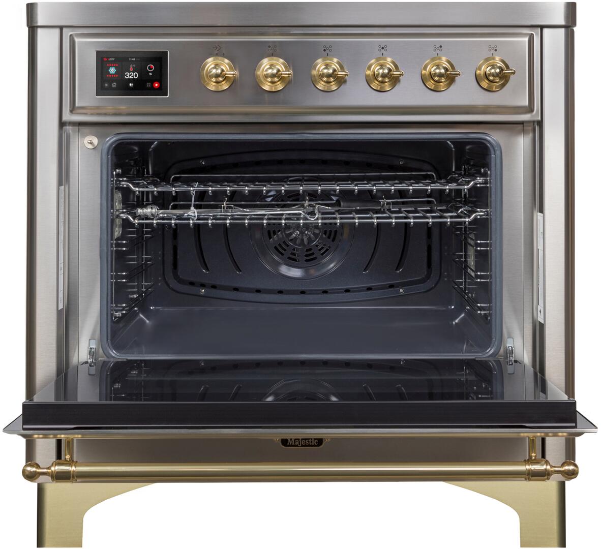 Majestic II 36 Inch Electric Freestanding Range in Stainless Steel with Brass Trim