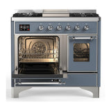 ILVE UMD40FNR3BGC Majestic III 40 inch Dual Fuel Range with 6 Burners and Griddle, Dual Function Burner up to 25,000 BTU (Natural Gas, Triple Glass Door, Blue Grey, Chrome)