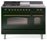 Nostalgie II 48 Inch Dual Fuel Liquid Propane Freestanding Range in Emerald Green with Brass Trim