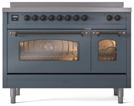 Nostalgie II 48 Inch Electric Freestanding Range in Blue Grey with Bronze Trim
