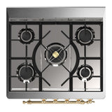 ILVE UM30NR3WHG Majestic III 30 inch Dual Fuel Range with 5 Black Brass Burners, Dual Function Burner up to 25,000 BTU (Natural Gas, Triple Glass Door, White, Brass)