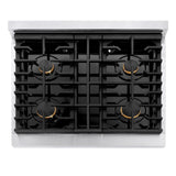 ZLINE Autograph Edition 30 in. 4.2 cu. ft. 4 Burner Gas Range with Convection Gas Oven in DuraSnow' Stainless Steel with White Matte Door and Polished Gold Accents (SGRSZ-WM-30-G)