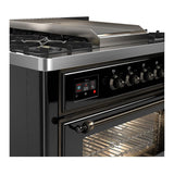 ILVE UM36FNR3BKB Majestic III 36 inch Dual Fuel Range with 6 Black Brass Burners and Griddle, Dual Function Burner up to 25,000 BTU (Triple Glass Door, Glossy Black, Burnished, Natural Gas)