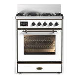 ILVE UM30NR3WHBLP Majestic III 30 inch Dual Fuel Range with 5 Black Brass Burners, Dual Function Burner up to 25,000 BTU (Liquid Propane, Triple Glass Door, White, Burnished)