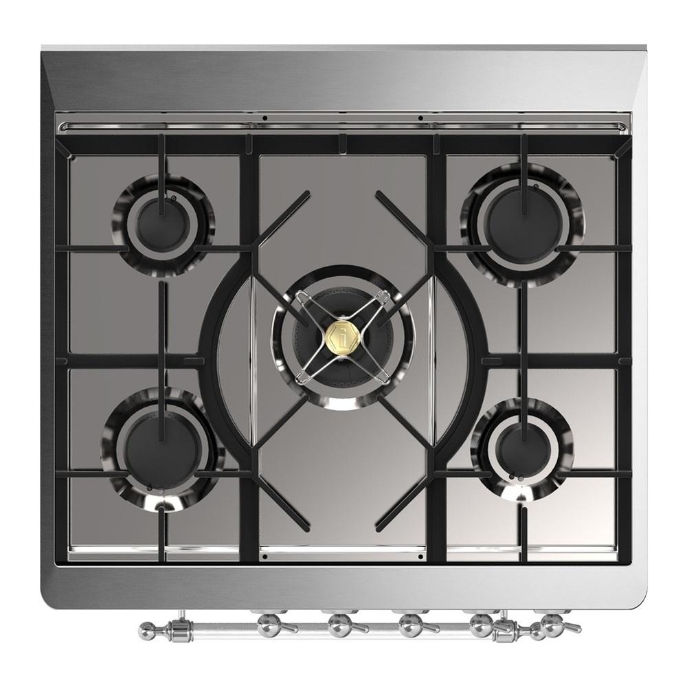 ILVE UM30NR3BKCLP Majestic III 30 inch Dual Fuel Range with 5 Black Brass Burners, Dual Function Burner up to 25,000 BTU (Liquid Propane, Triple Glass Door, Glossy Black, Chrome)