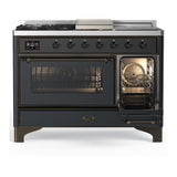 ILVE UM48FSNR3MGBLP Majestic III 48 inch Dual Fuel Range with 5 Black Brass Burners, Griddle and French Top, Dual Function Burner up to 25,000 BTU (Liquid Propane, Triple Glass Door, Graphite Matte, Burnished)