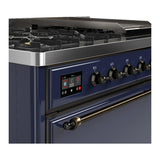 ILVE UM48FQNR3MBB Majestic III 48 inch Dual Fuel Range with 8 Burners and Griddle, Dual Function Burner up to 25,000 BTU (Natural Gas, Solid Door, Midnight Blue, Burnished)