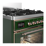 ILVE UM30NR3EGP Majestic III 30 inch Dual Fuel Range with 5 Black Brass Burners, Dual Function Burner up to 25,000 BTU (Natural Gas, Triple Glass Door, Emerald Green, Copper)