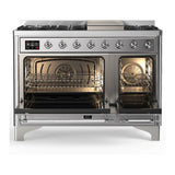ILVE UM48FQNR3SSCLP Majestic III 48 inch Dual Fuel Range with 8 Burners and Griddle, Dual Function Burner up to 25,000 BTU (Liquid Propane, Solid Door, Stainless Steel, Chrome)