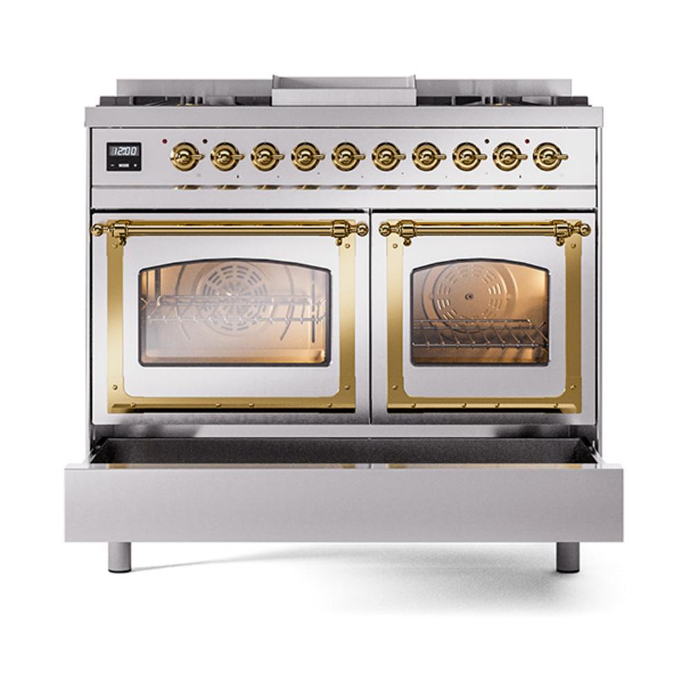 ILVE UND40FNMPSSGLP Nostalgie II Noblesse 40 inch Dual Fuel Range (Liquid Propane, Triple Glass Door, Stainless Steel, Brass)