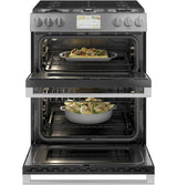 CAF(EBACK)™ 30" Smart Slide-In, Front-Control, Dual-Fuel, Double-Oven Range with Convection in Platinum Glass