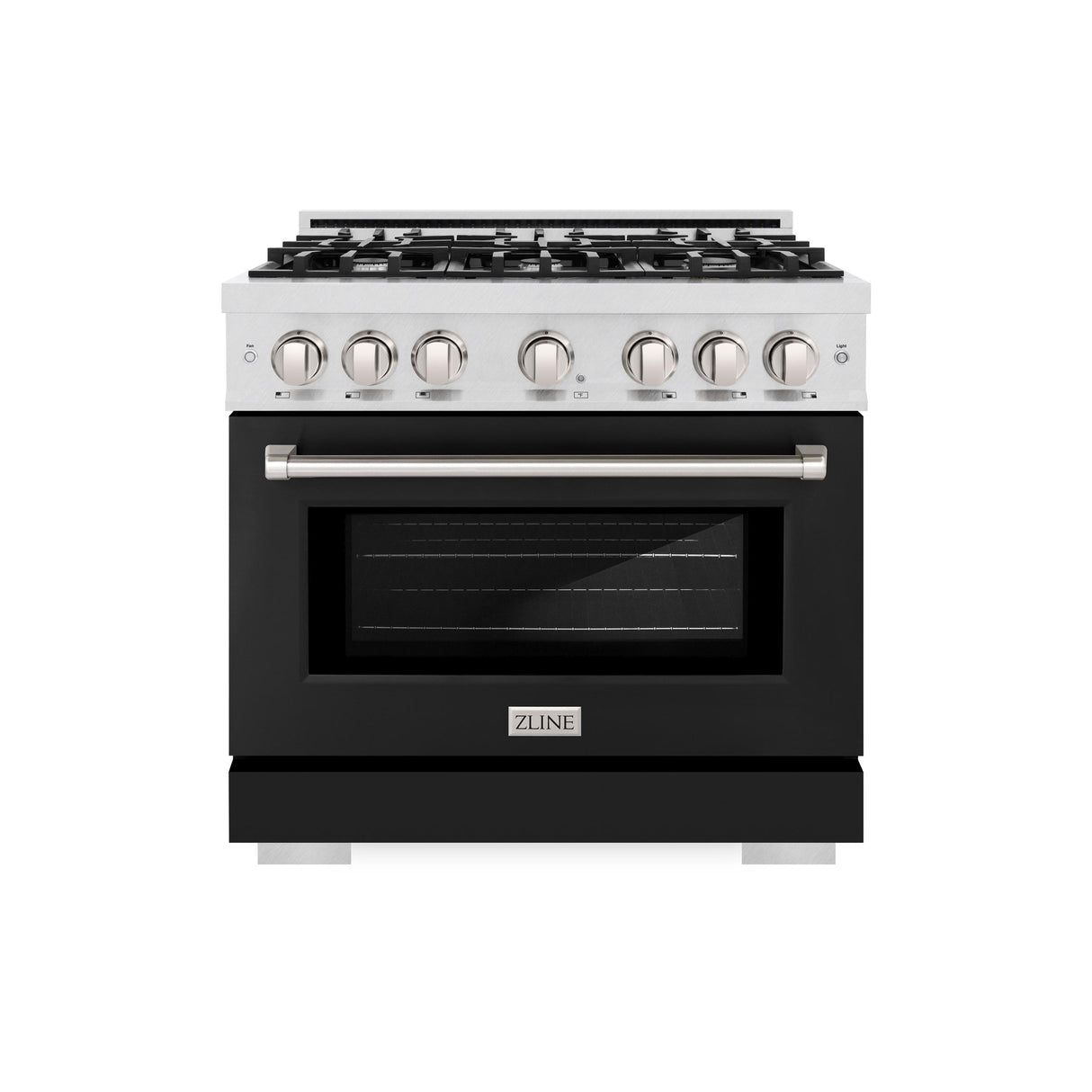 ZLINE 36 in. 5.2 cu. ft. Select Dual Fuel Range with 6 Burner Gas Cooktop and Electric Convection Oven in DuraSnow' Stainless Steel with Black Matte Door (HDRS-BLM-36)