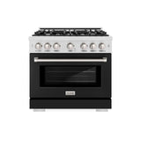ZLINE 36 in. 5.2 cu. ft. Select Dual Fuel Range with 6 Burner Gas Cooktop and Electric Convection Oven in DuraSnow' Stainless Steel with Black Matte Door (HDRS-BLM-36)