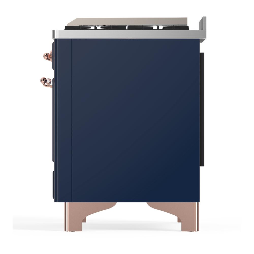 ILVE UM60FQNR3MBP Majestic III 60 inch Dual Fuel Range with 9 Burners and Griddle, Dual Function Burner up to 25,000 BTU (Natural Gas, Solid Door, Midnight Blue, Copper)