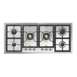 ILVE UHCPT125NSSC Nostalgie II 48 inch Built-In Gas Cooktop with Total Black Brass Burners, in Stainless Steel (6 Sealed Burners, Natural Gas, Chrome)