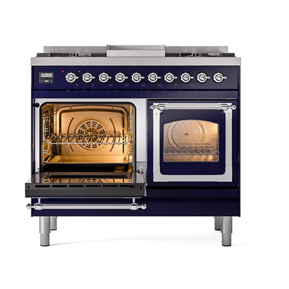 ILVE UND40FNMPMBC Nostalgie II Noblesse 40 inch Dual Fuel Range (Natural Gas, Triple Glass Door, Midnight Blue, Chrome)