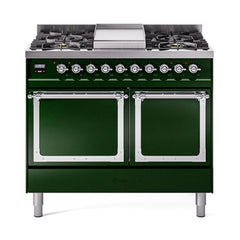 ILVE UND40FQNMPEGC Nostalgie II Noblesse 40 inch Dual Fuel Range (Natural Gas, Solid Door, Emerald Green, Chrome)