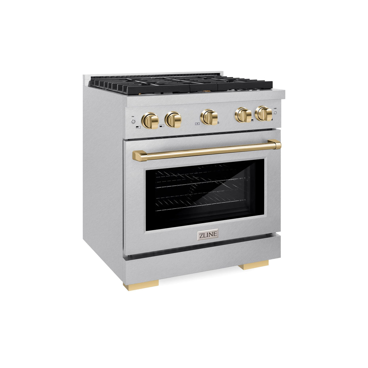 ZLINE Autograph Edition 30 in. 4.2 cu. ft. 4 Burner Gas Range with Convection Gas Oven in DuraSnow' Stainless Steel and Polished Gold Accents (SGRSZ-30-G)