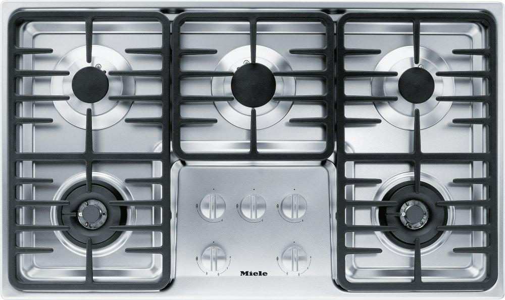 KM 3475 LP Stainless steel - 36-inch gas cooktop with 2 dual wok burners for particularly versatile cooking convenience.