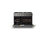 48"W. Open Burner Gas Range (Finish: Stainless Steel, Trim: Brushed Brass, Fuel: Propane)