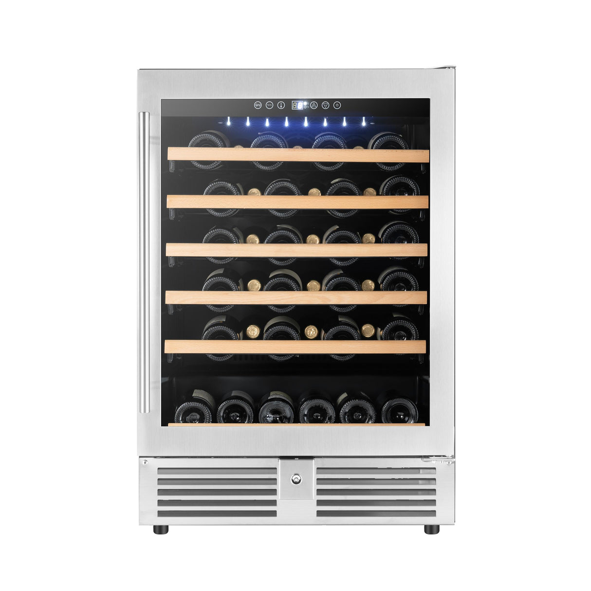 Avanti Wine Cooler, 50 Bottle Capacity, in Stainless Steel with Wood Accent Shelving (WCR506SS)
