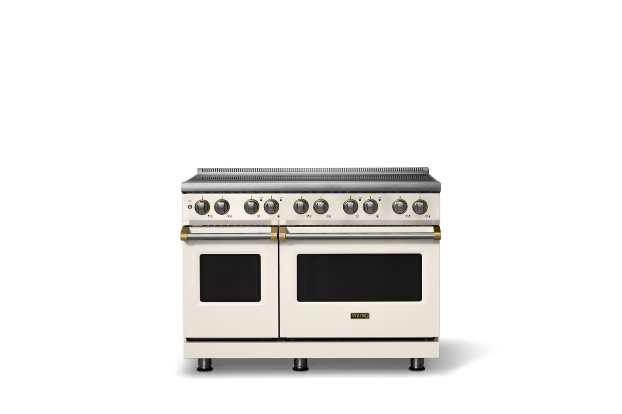 48"W. Induction Range (Finish: Pure White, Trim: Brushed Brass)