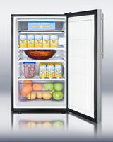 Commercially Listed ADA Compliant 20" Wide Freestanding Refrigerator-freezer With A Stainless Steel Door, Thin Handle and Black Cabinet