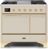 Majestic II 40 Inch Dual Fuel Natural Gas Freestanding Range in Antique White with Brass Trim
