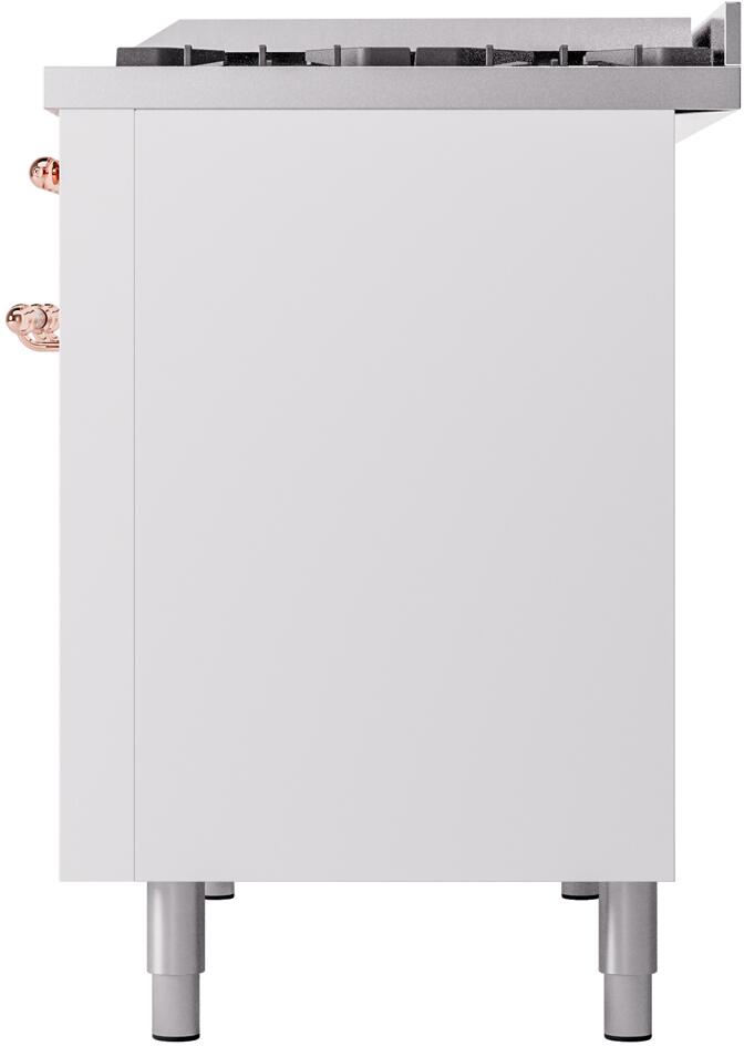 Nostalgie II 48 Inch Dual Fuel Liquid Propane Freestanding Range in White with Copper Trim