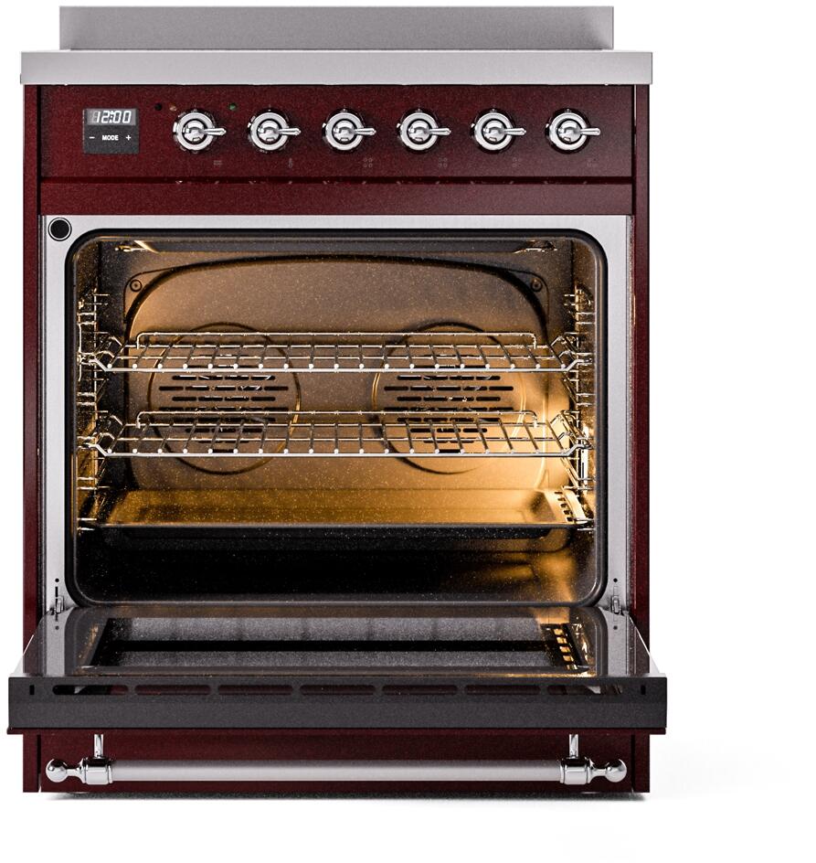 Nostalgie II 30 Inch Electric Freestanding Range in Burgundy with Chrome Trim