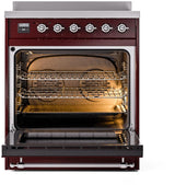 Nostalgie II 30 Inch Electric Freestanding Range in Burgundy with Chrome Trim