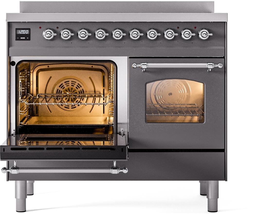 Nostalgie II 40 Inch Electric Freestanding Range in Matte Graphite with Chrome Trim