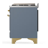 ILVE UM60FNR3BGGLP Majestic III 60 inch Dual Fuel Range with 9 Burners and Griddle, Dual Function Burner up to 25,000 BTU (Liquid Propane, Triple Glass Door, Blue Grey, Brass)