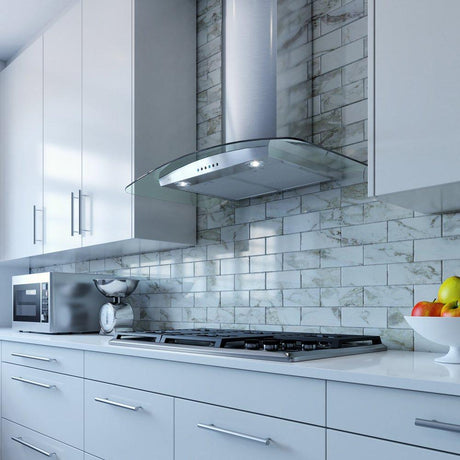 36"W 395 CFM Curved Glass Chimney Wall Hood