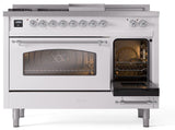 Nostalgie II 48 Inch Dual Fuel Natural Gas Freestanding Range in White with Chrome Trim