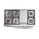 ILVE UN48FQNMPBGPLP Nostalgie II Noblesse 48 inch Dual Fuel Range (8 Sealed Burners + Griddle, Liquid Propane, Solid Door, Blue Grey, Copper)
