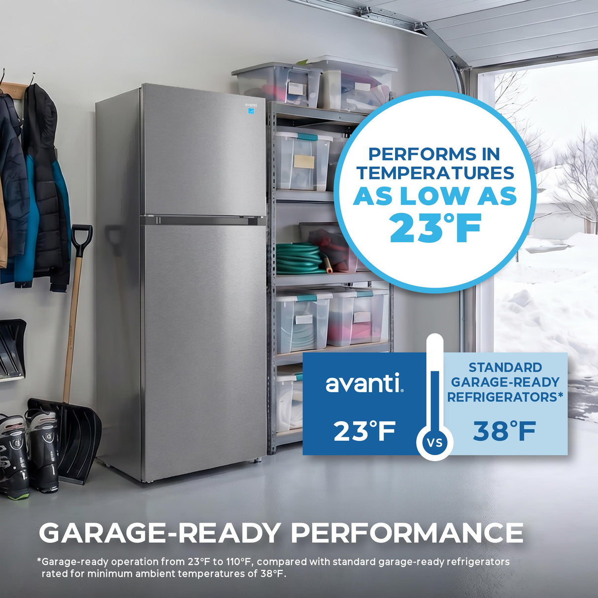Avanti Frost-Free Apartment Size Garage-Ready Refrigerator, 14.6 cu. ft. Capacity, in Stainless Steel (AVFF146DLJ0SS)